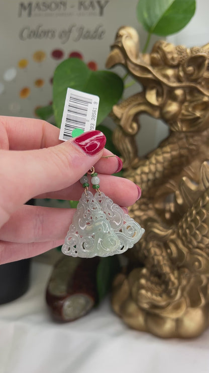 Jade Dragon Earrings | 14K Yellow Gold Icy Carved Jade Earrings | UPC #395619