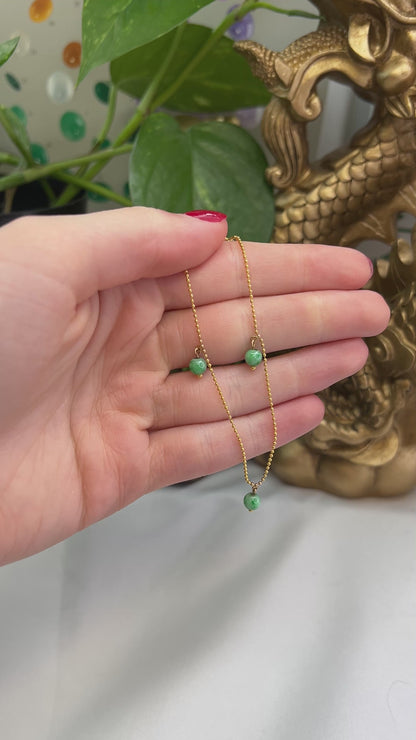 14K YELLOW GOLD GREEN JADEITE JADE CHARM BEAD BRACELET UPC #390157