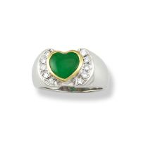 18K WHITE GOLD GREEN JADEITE JADE HEART RING WITH DIAMONDS UPC #282629