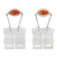 18K WHITE GOLD ICE & RED JADEITE JADE DOUBLE HAPPINESS EARRING UPC #318649