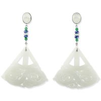 18K WHITE GOLD WATERY WHITE JADEITE JADE CARVED DRAGON DROP EARRING UPC #341050