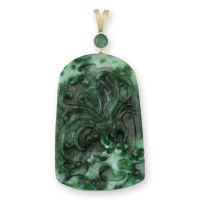 18K YELLOW GOLD GREEN JADEITE JADE CARVED BUTTERFLY PENDANT UPC #345539