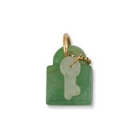 14K YELLOW GOLD GREEN JADEITE JADE LOCK & KEY PENDANT UPC #384613