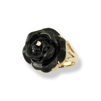 14K YELLOW GOLD BLACK NEPHRITE JADE CARVED FLOWER RING UPC #327016