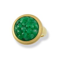 18K YELLOW GOLD CARVED GREEN JADEITE JADE CARVED FLORAL RING UPC #337558